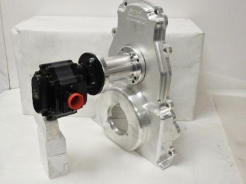LS billet Timing Cover with 20.5  gpm Waterman Lil Bertha Fuel pump supports from 1600-2800